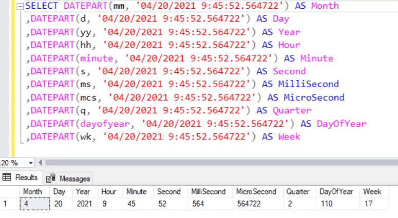 Query Result in SSMS