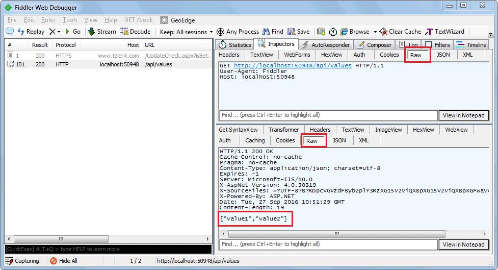 Fiddler Request & Response in Raw Format